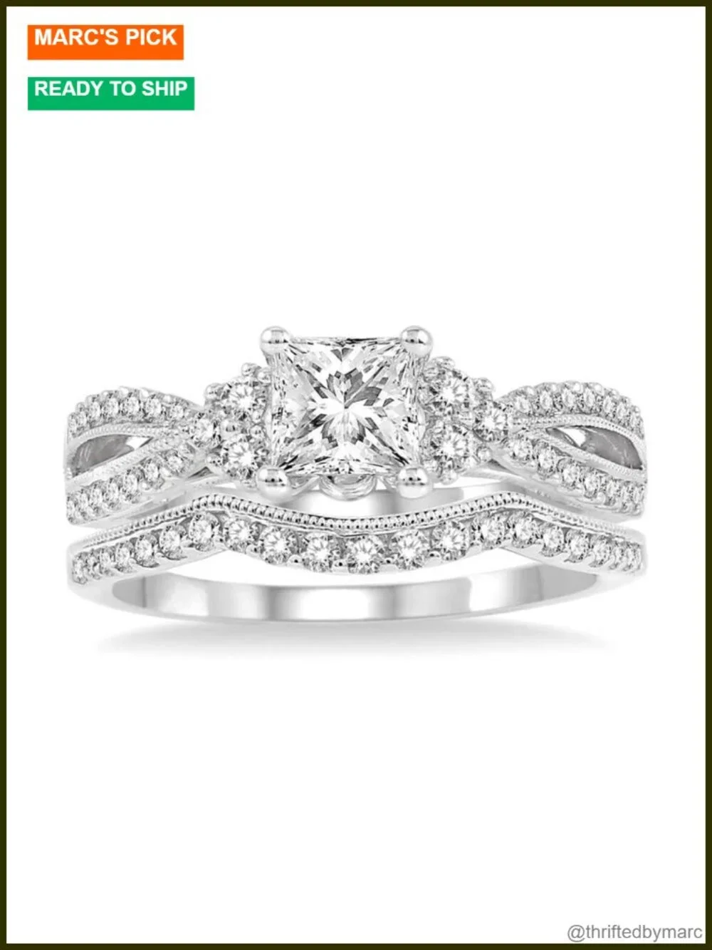 1.5 Ct Princess Cut Moissanite Bridal Set Platinum Plated Silver